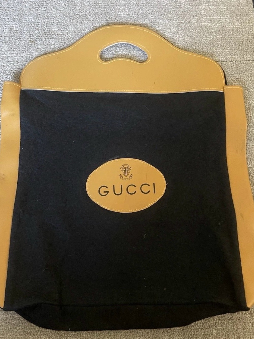 Gucci Black Canvas Tote with Tan Leather Trim and Cutout Handle unisex
